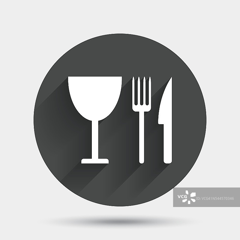 吃符号图标。刀，叉和酒杯。图片素材