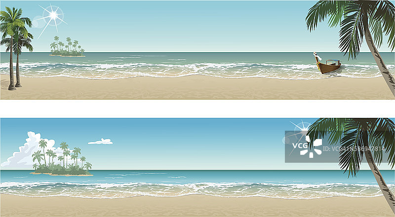 热带海滩天堂。矢量海边风景海报图片素材
