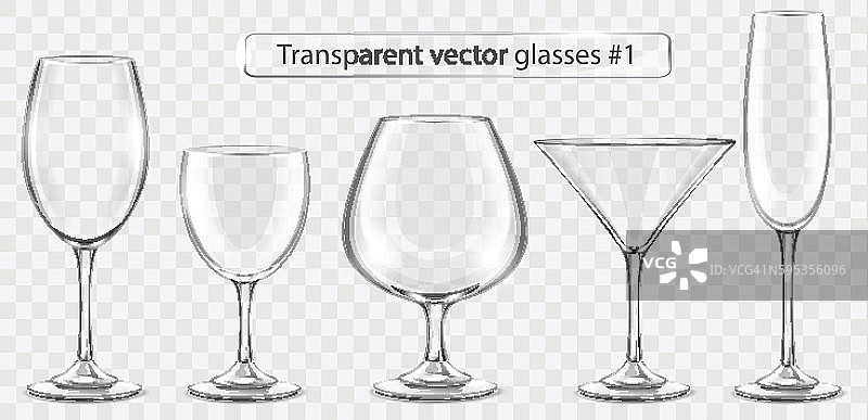 一套透明的矢量玻璃高脚杯为酒吧图片素材