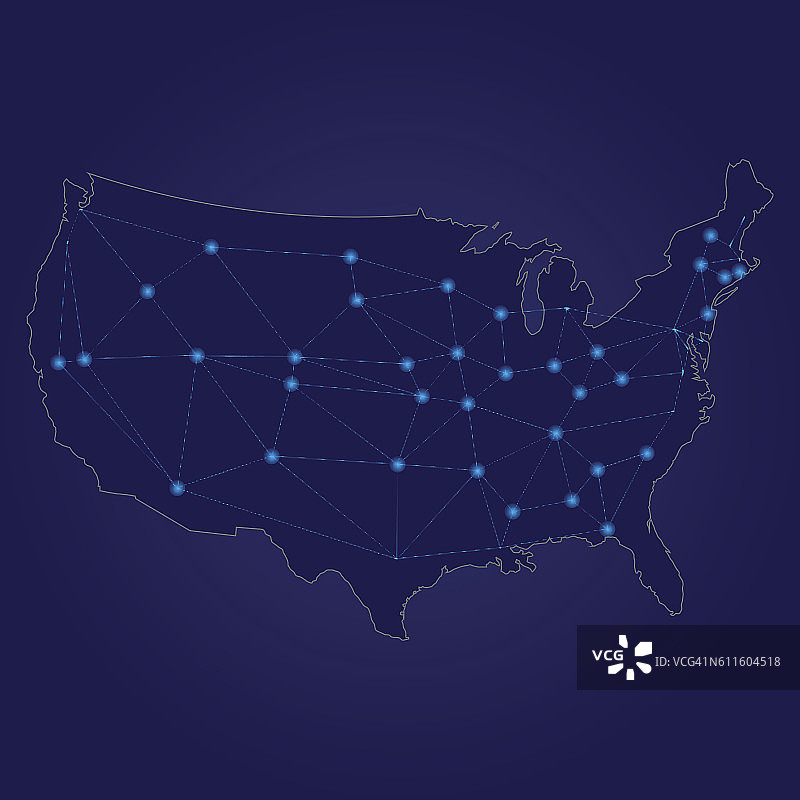 蓝色美国网络地图矢量图片素材