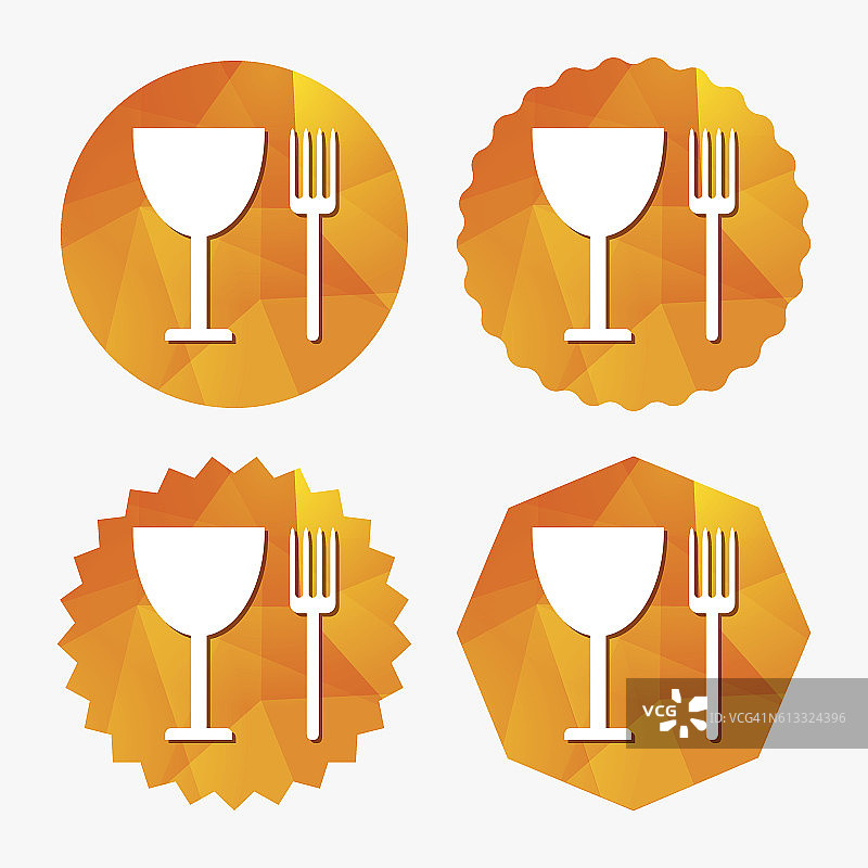 吃符号图标。餐具的象征。叉和葡萄酒杯。图片素材