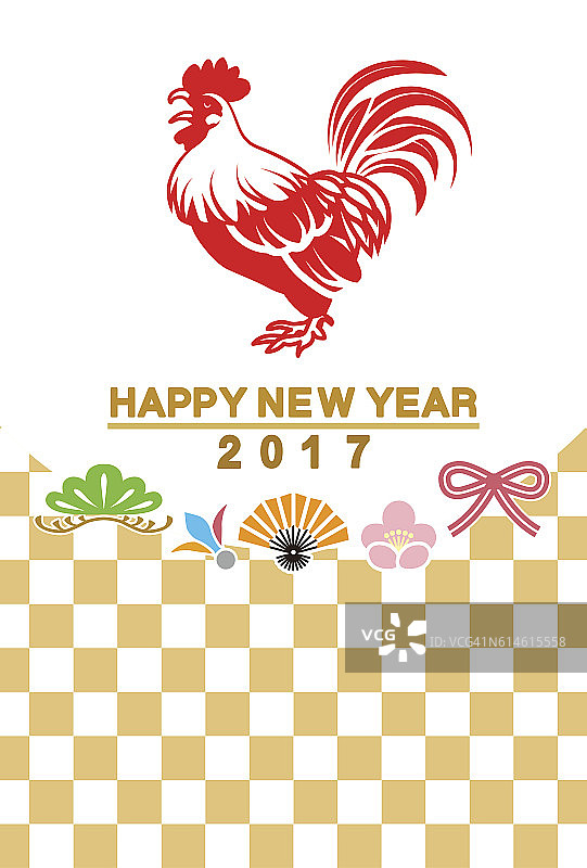 日本新年卡片2017 -公鸡和传统图标图片素材