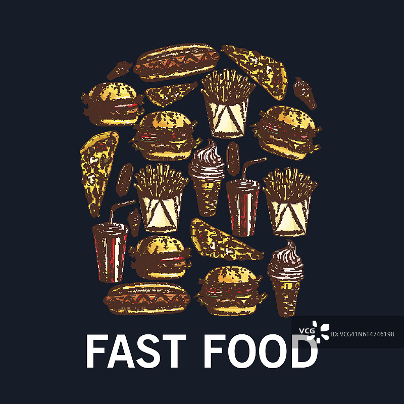 炸薯条标志由快餐菜肴组成图片素材