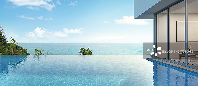 海景别墅，带游泳池，现代设计图片素材