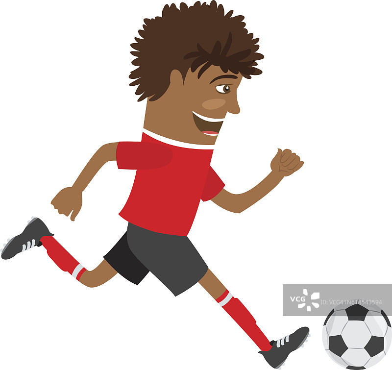 穿着红色t恤的有趣非裔美国足球运动员图片素材