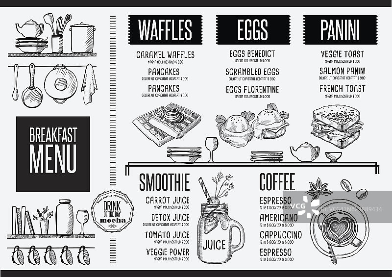 餐厅早餐菜单，食物模板餐垫。图片素材