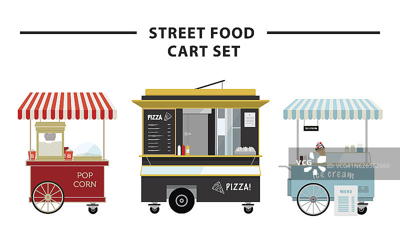 街头食品车矢量插图集图片素材