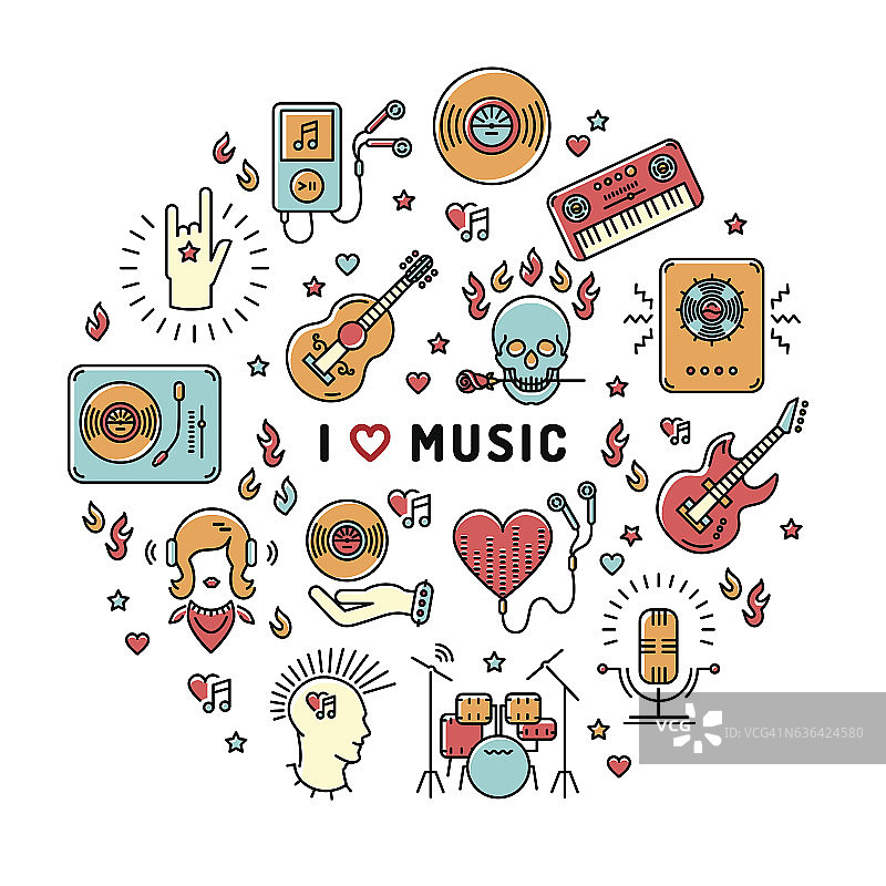音乐信息图线条艺术图标，鼓舞人心的引用图片素材