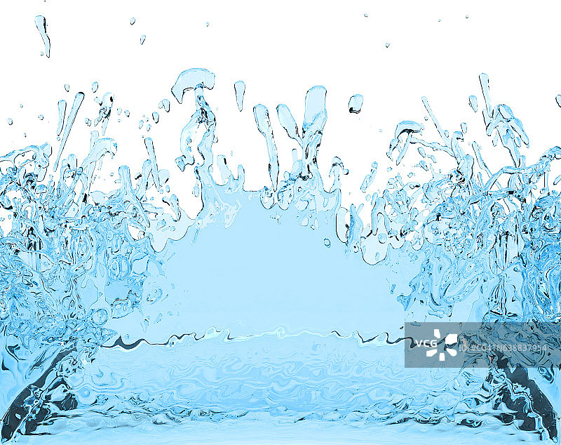 蓝色水喷溅果汁饮料3D插图图片素材
