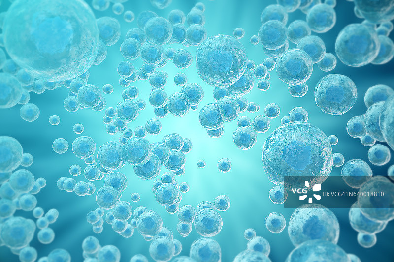 蓝细胞科学背景。三维渲染图片素材