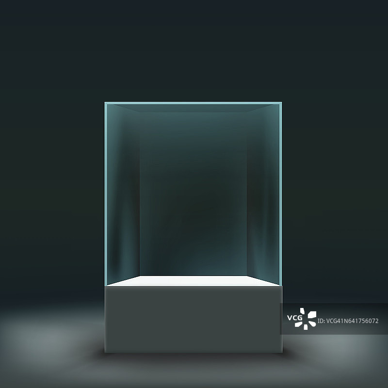 玻璃展柜为展览的立方体形式。图片素材