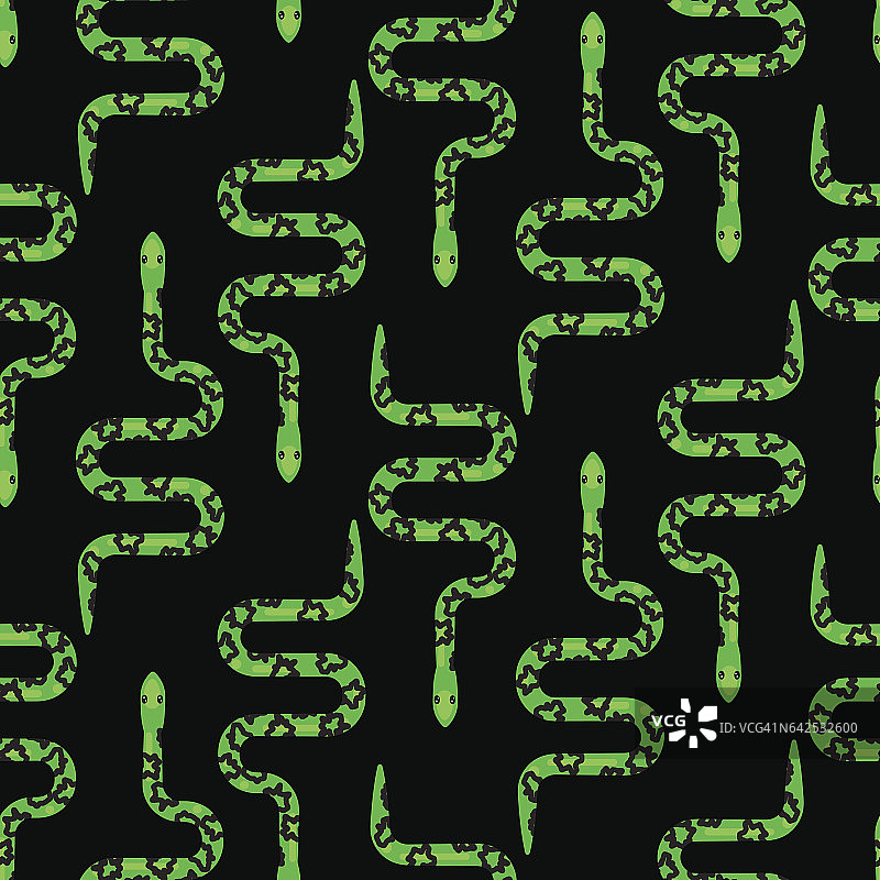 绿色蛇在黑色无缝模式矢量图片素材
