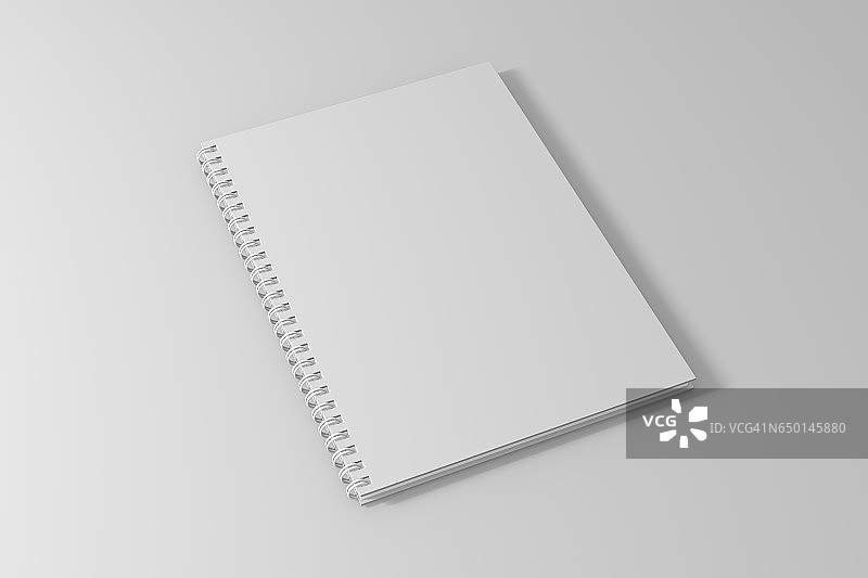 螺旋笔记本模板上干净的白色背景。三维演示图片素材