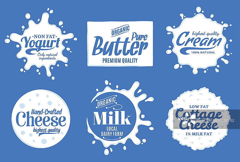 牛奶产品标签。牛奶、酸奶或奶油图片素材