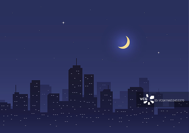 月亮和星星的城市之夜图片素材