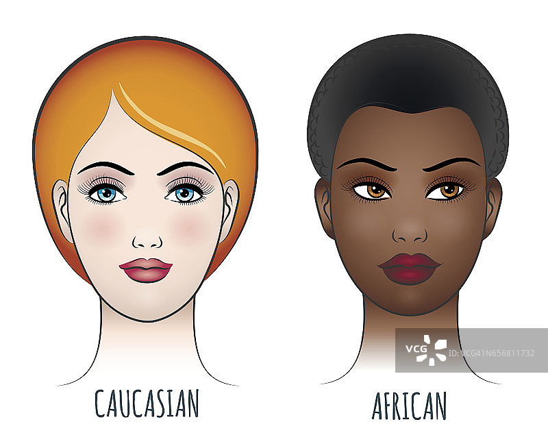 非洲和高加索女性的面孔图片素材