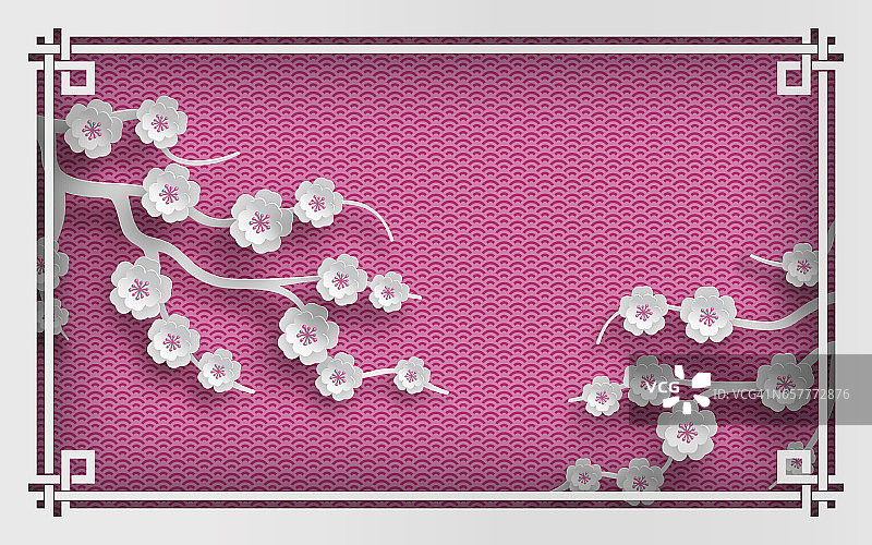 粉红色东方图案背景与樱花和框架图片素材