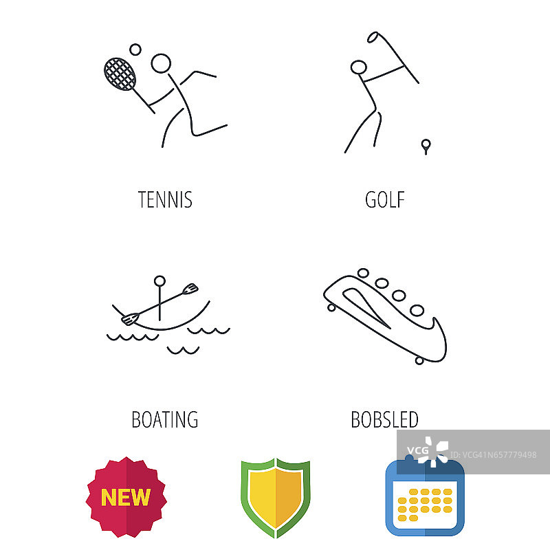 划船、网球和高尔夫的图标。图片素材