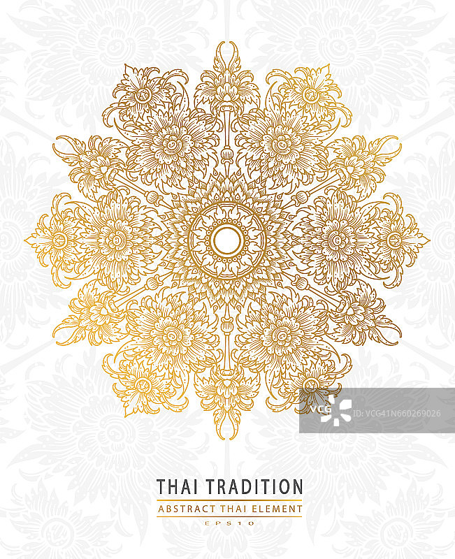 覆盖泰国艺术元素传统黄金在白色的背景。矢量图片素材