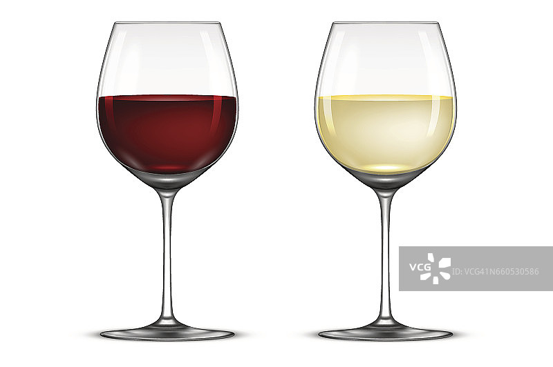 矢量现实葡萄酒杯图标设置-与白色和红葡萄酒，孤立在白色背景。EPS10中的设计模板图片素材