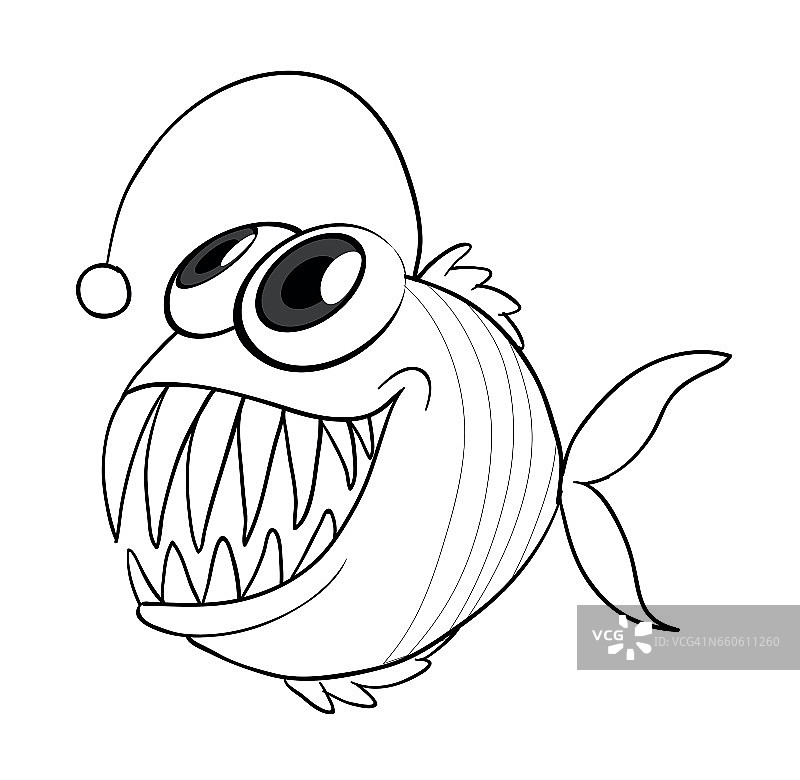 有锋利牙齿的鱼的动物涂鸦轮廓图片素材