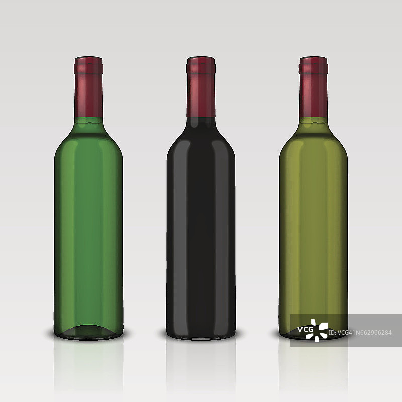 设置3个真实的矢量瓶酒没有标签孤立的白色背景。EPS10中的设计模板图片素材
