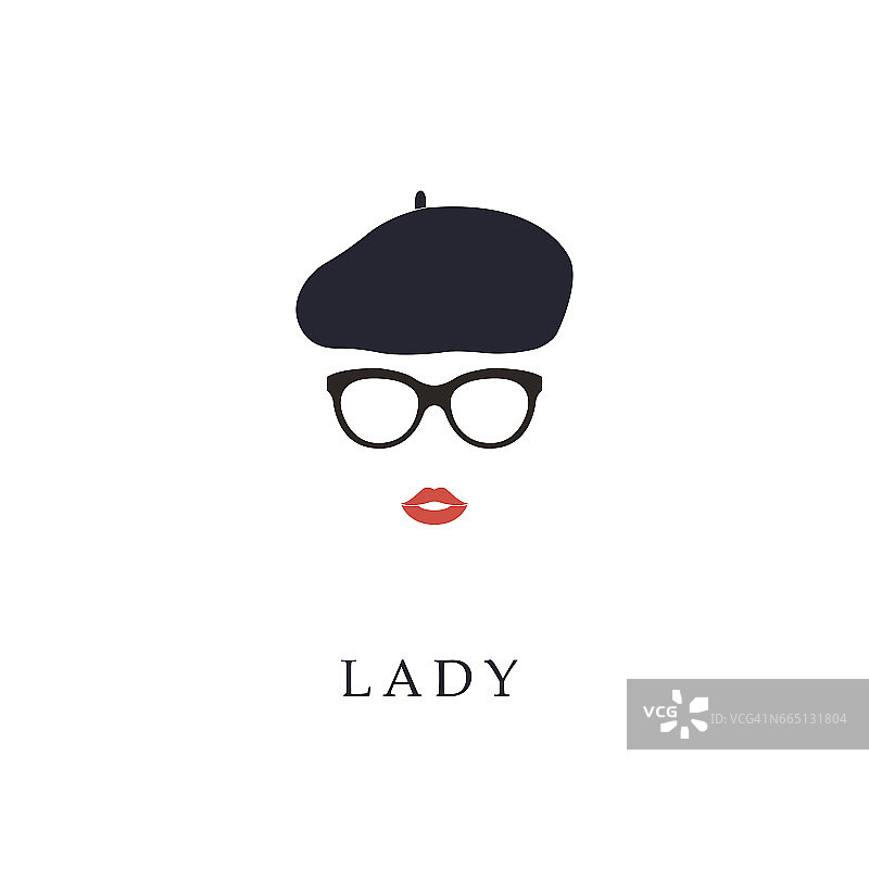 美丽时髦的法国女人戴眼镜和贝雷帽。图片素材