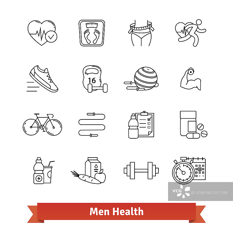健身与男人健康。细线艺术图标集图片素材