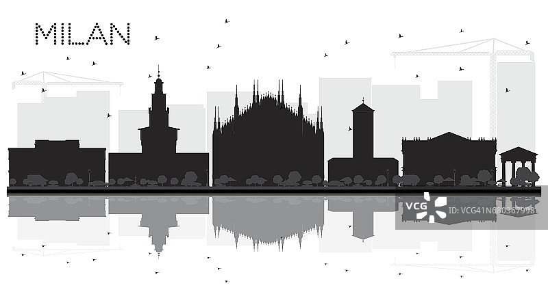 米兰城的天际线映衬着黑白剪影。图片素材