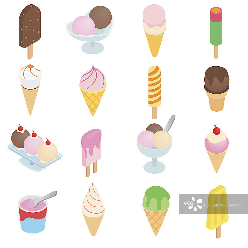冰淇淋图标设置，等距3d风格图片素材
