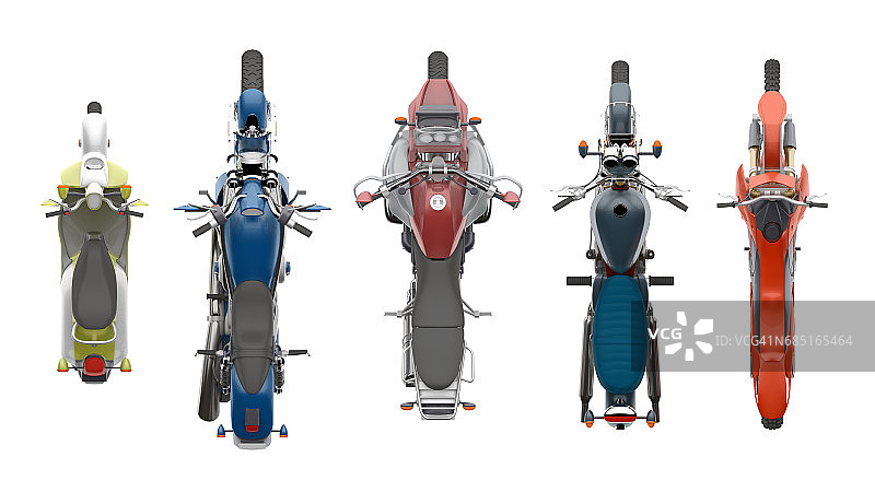 摩托车组俯视图3d渲染图片素材