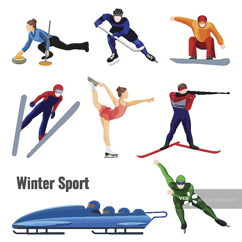 一套冬季运动活动矢量插图孤立在白色图片素材