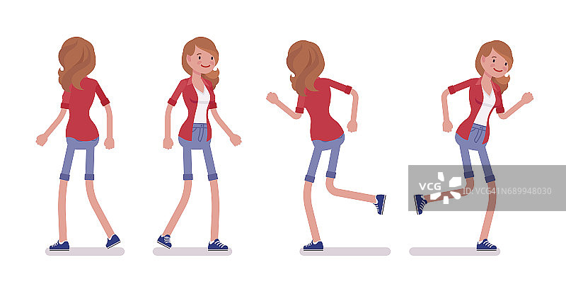 一组女性千禧在走和跑的姿势图片素材