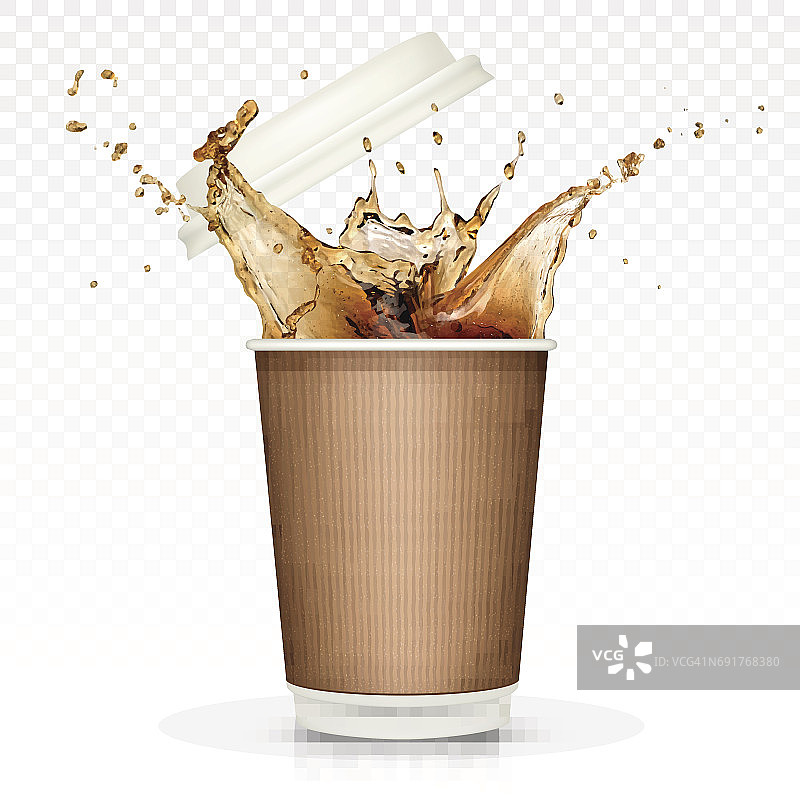 咖啡飞溅在纸杯孤立的透明背景图片素材