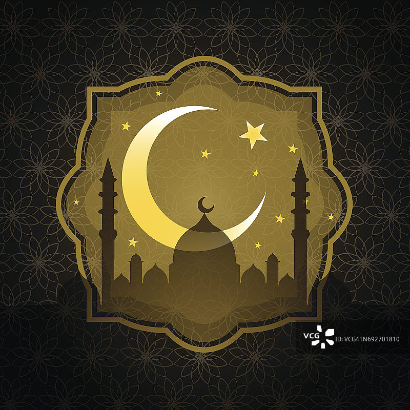 有新月和星星的清真寺剪影图片素材