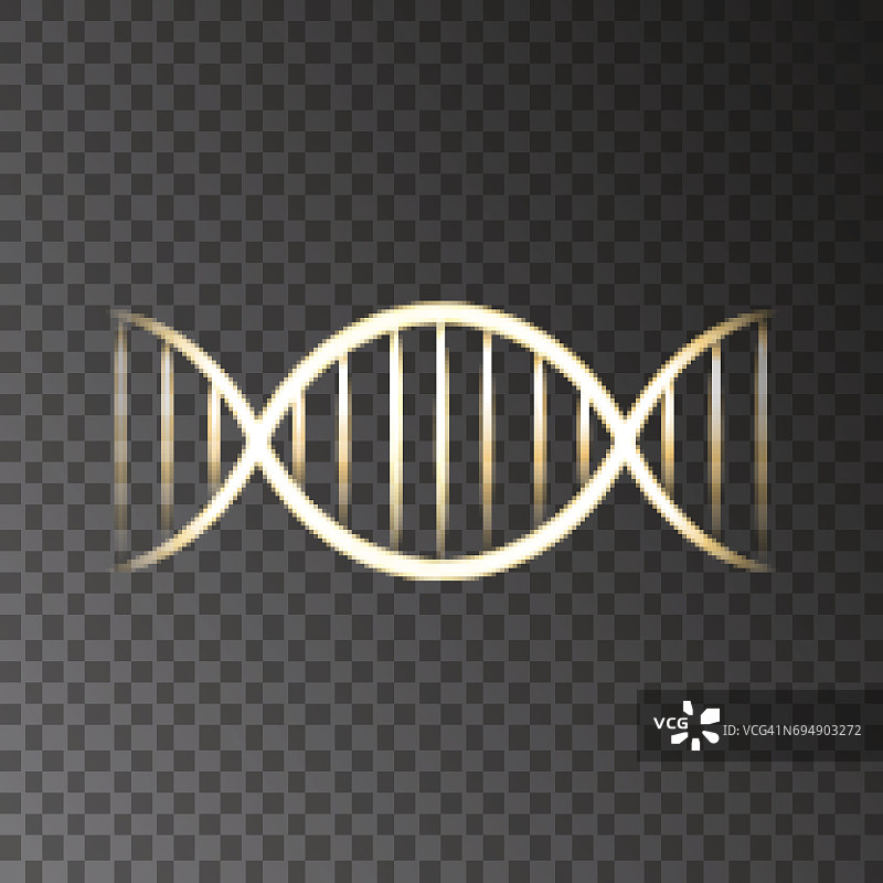 金色氖气DNA螺旋分离在透明的背景。图片素材