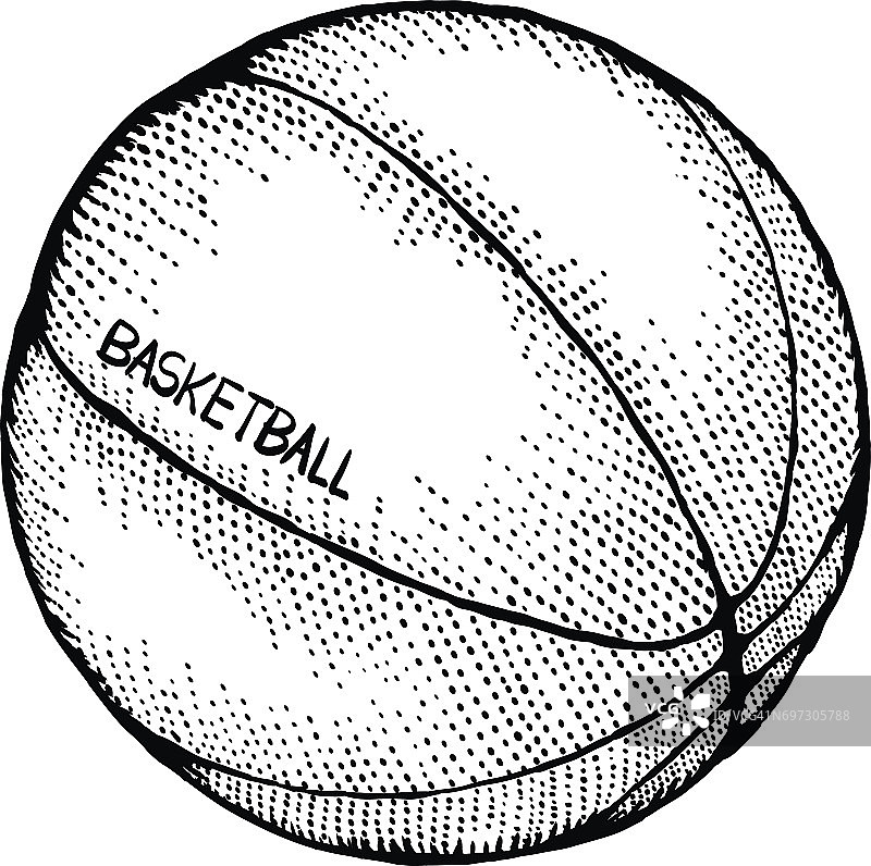篮球绘画复古风格。涂鸦运动图标上的白色背景。图片素材