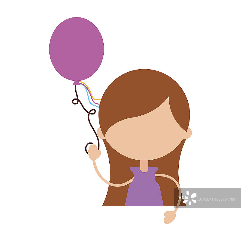 可爱的女孩与派对气球人物图标图片素材