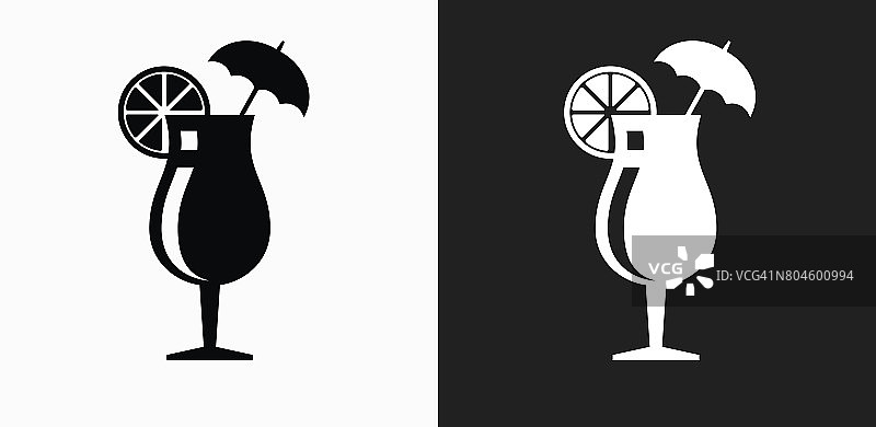 鸡尾酒玻璃图标上的黑色和白色矢量背景图片素材