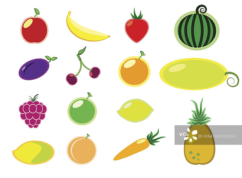 扁平水果多色矢量图标上的白色背景图片素材