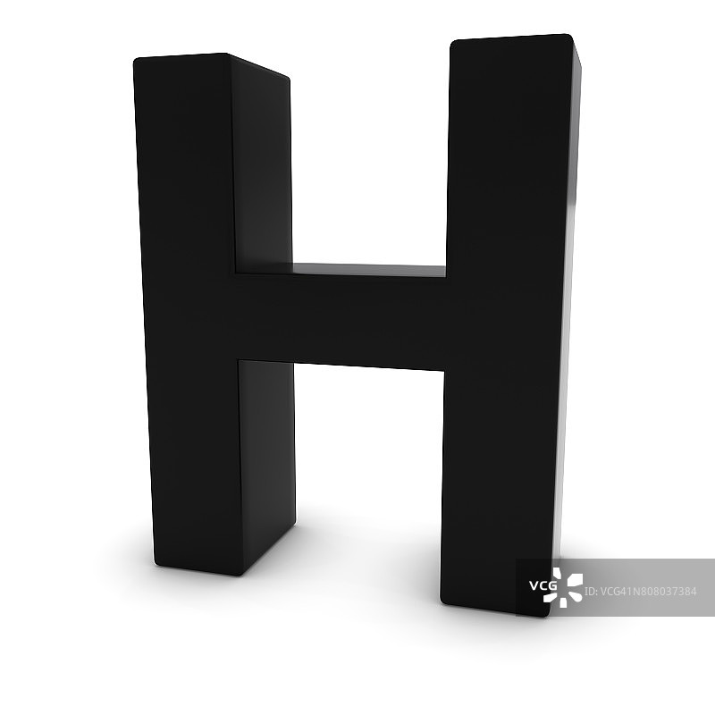黑色大写H - 3D字母H孤立在白色图片素材