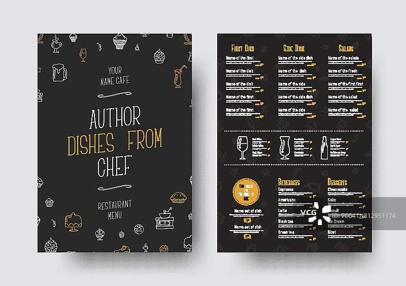 为餐厅或咖啡馆设计A4大小的黑色菜单图片素材