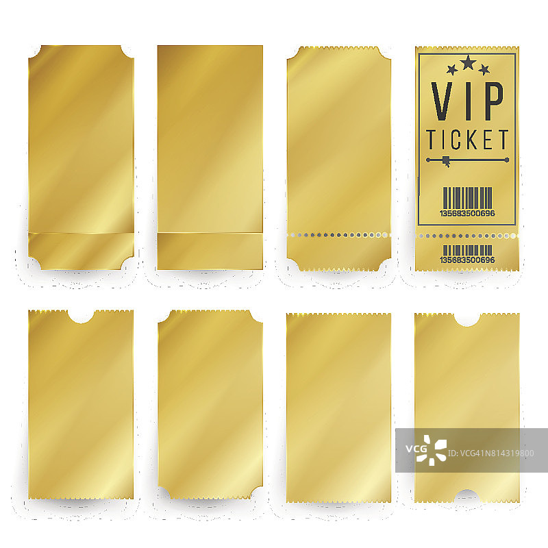 Vip票模板向量。空的黄金票和优惠券空白。孤立的插图图片素材