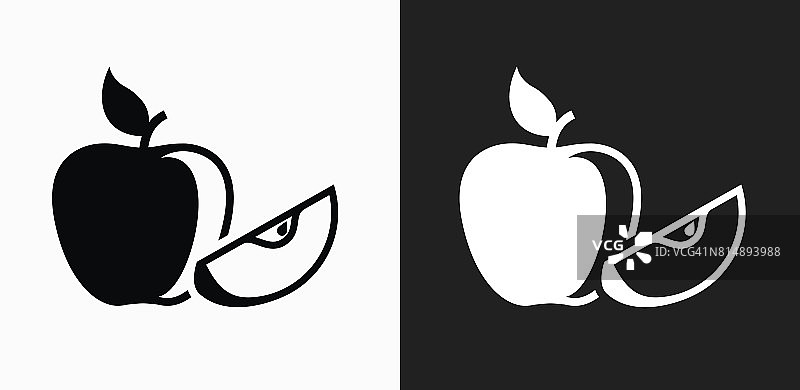 切片苹果图标在黑色和白色矢量背景图片素材