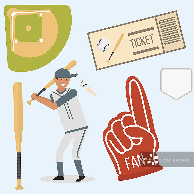 卡通棒球运动员图标击球矢量设计美国游戏运动员运动联盟设备图片素材
