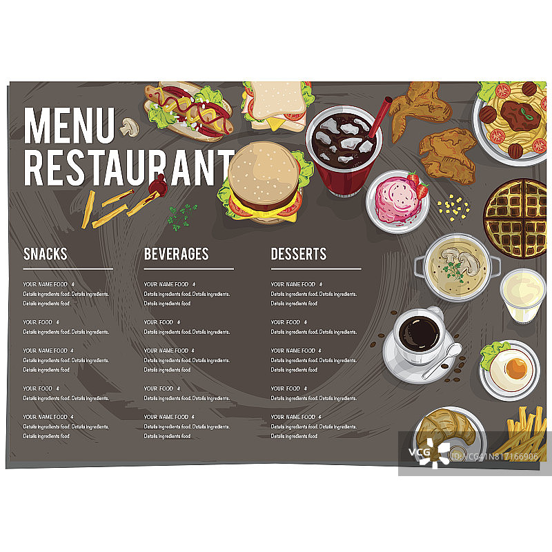 菜单食品餐厅模板设计手绘图形。图片素材