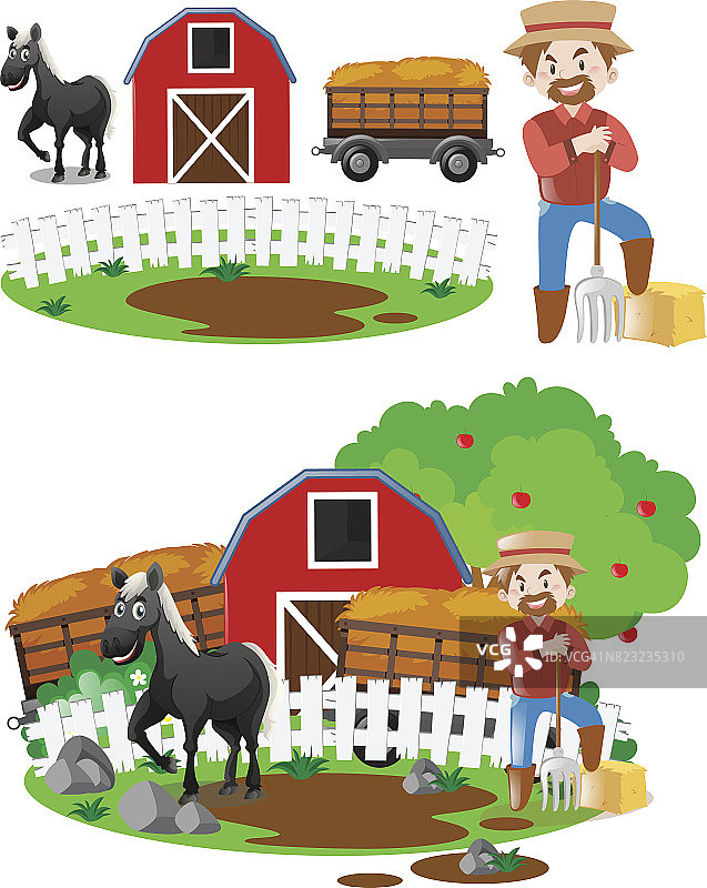 农民和马在农场图片素材