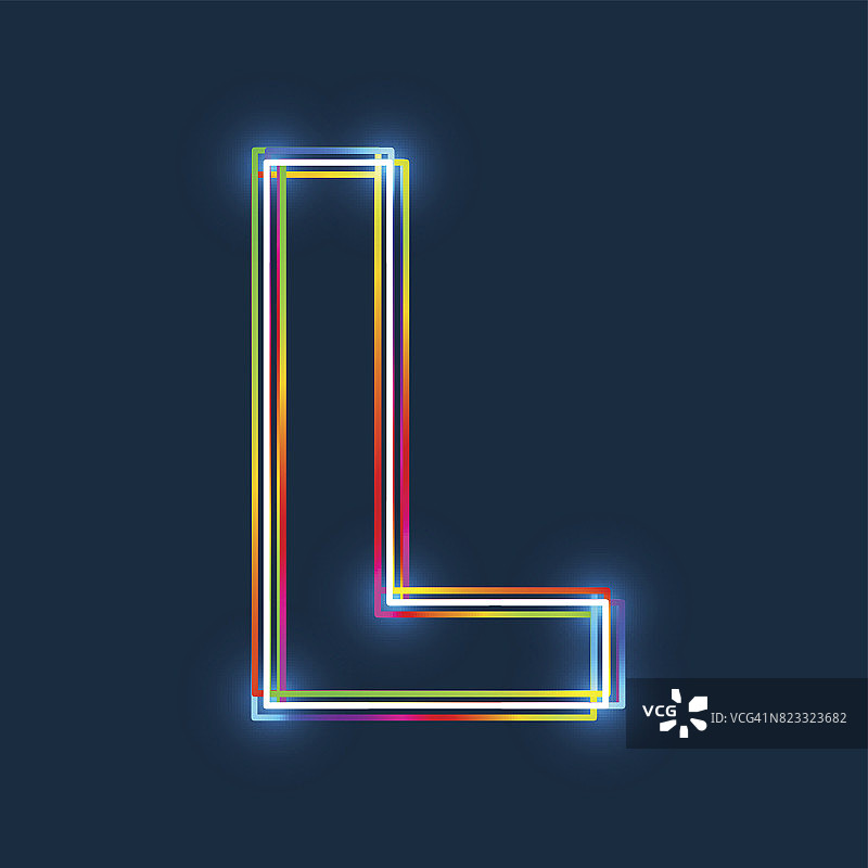 字母L -向量多色轮廓字体发光效果孤立在蓝色背景。图片素材