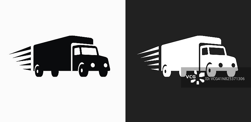 交付卡车图标上的黑色和白色矢量背景图片素材