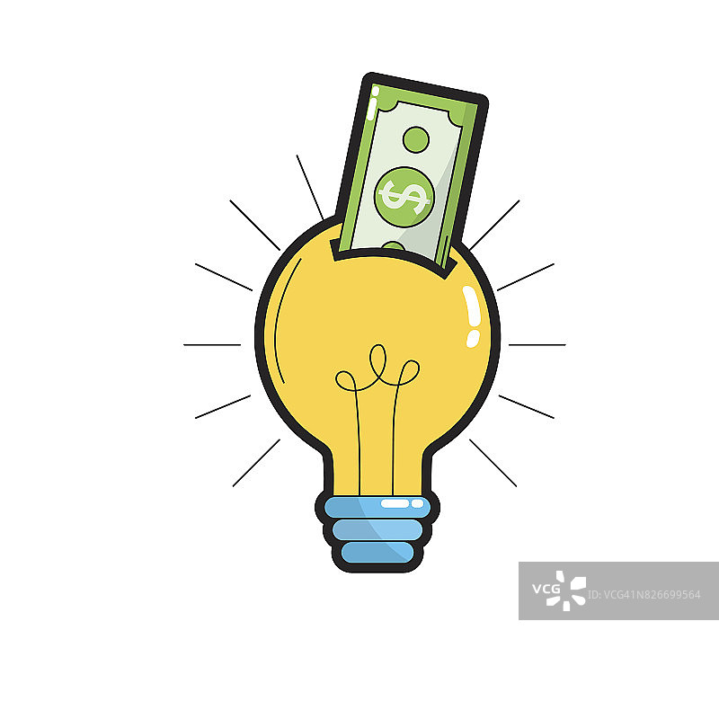 灯泡的想法与钞票现金钱图片素材